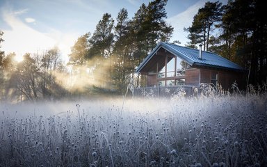 Forest Holidays cabin on a crisp winters day