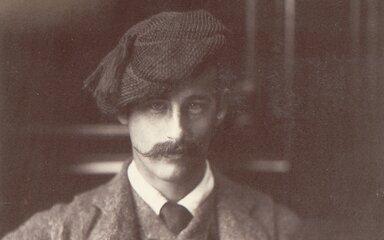 An old photograph of Sir George Holford wearing a beret with a rather impressive moustache
