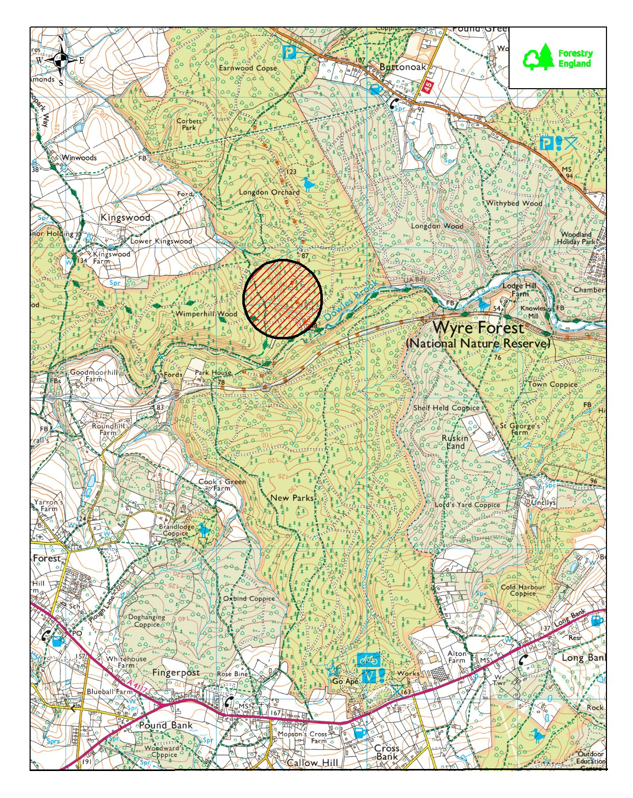 Map showing the location of proposed beaver enclosure in Wyre Forest