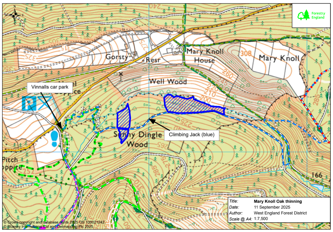 A map showing the harvesting sites at Mortimer Forest in September 2025