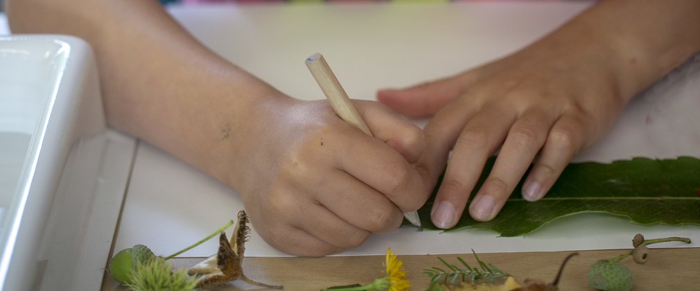 Child crafts with leaves 