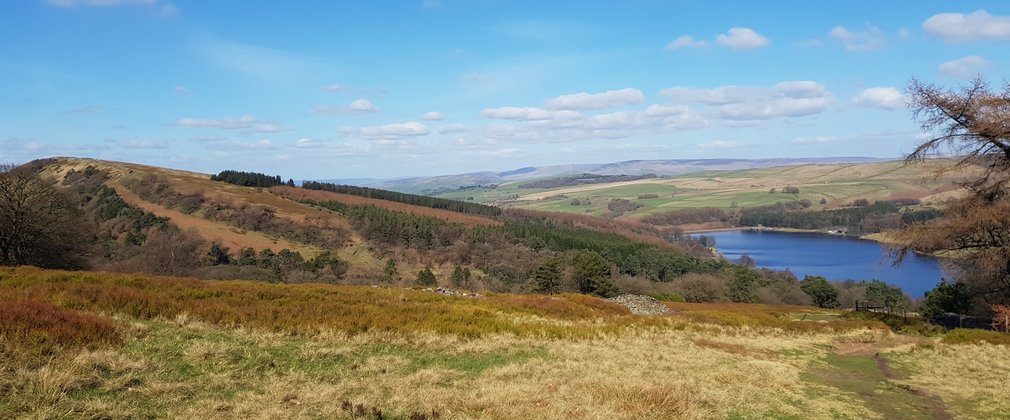 Goyt Valley landscape with views over reservoir 