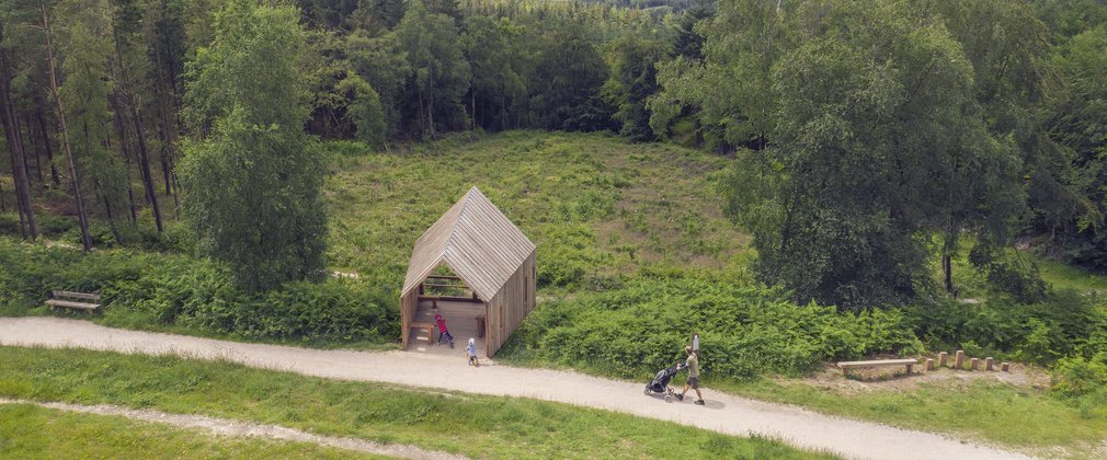 Aerial view of viewpoint at Haldon Forest Park