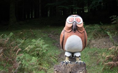 Owl sculpture in the woods, part of the Gruffalo sculpture series 