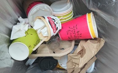 A picture showing contaminated contents of recycling bin