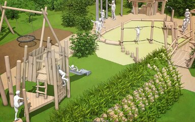 Artists impression of timber framed play equipment