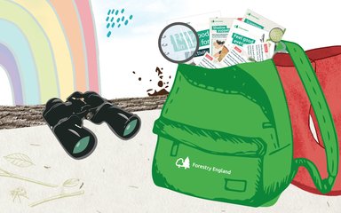 illustration of a backpack, binoculars and wellies