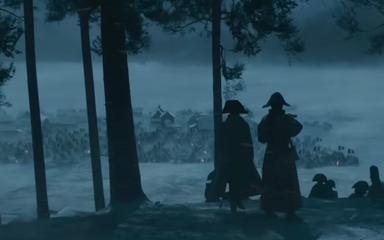 Night scene of Napoleon film set in forest